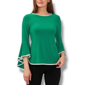 Sam & Jess Womens Contrast Trim Bell Sleeve Blouse